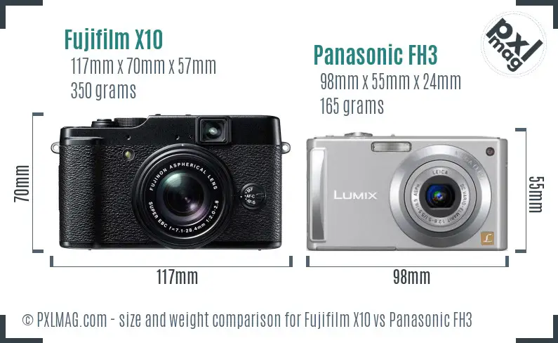Fujifilm X10 vs Panasonic FH3 size comparison Fujifilm X10 vs Panasonic FH3 size comparison