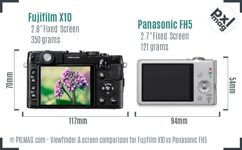 Fujifilm X10 vs Panasonic FH5 Screen and Viewfinder comparison