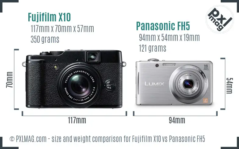 Fujifilm X10 vs Panasonic FH5 size comparison