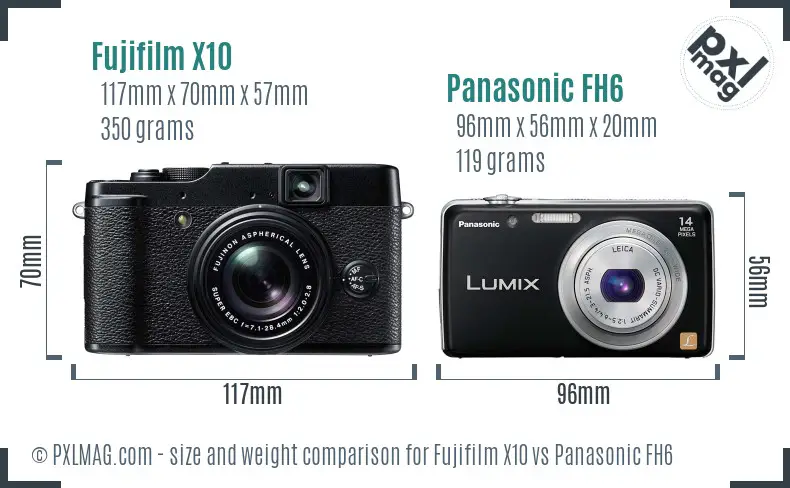 Fujifilm X10 vs Panasonic FH6 size comparison