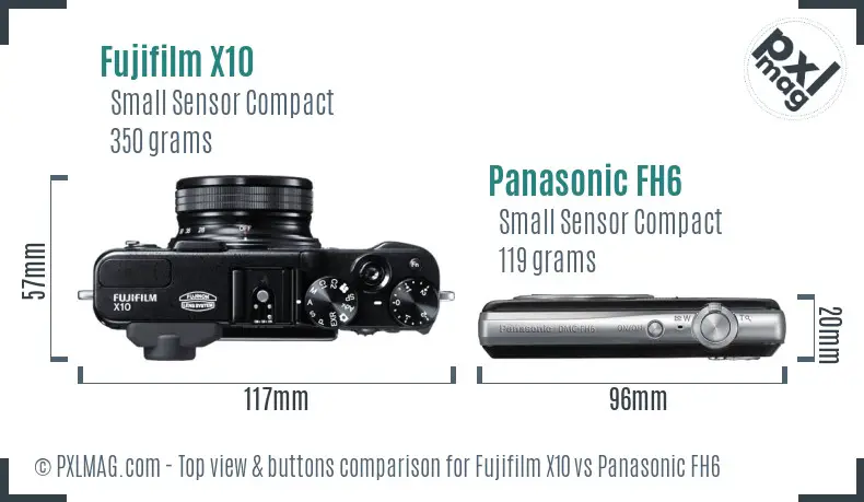 Fujifilm X10 vs Panasonic FH6 top view buttons comparison