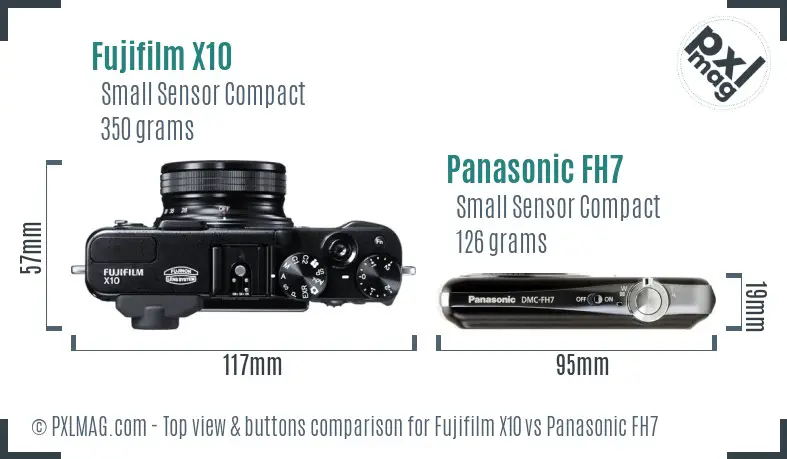 Fujifilm X10 vs Panasonic FH7 top view buttons comparison