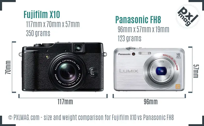Fujifilm X10 vs Panasonic FH8 size comparison