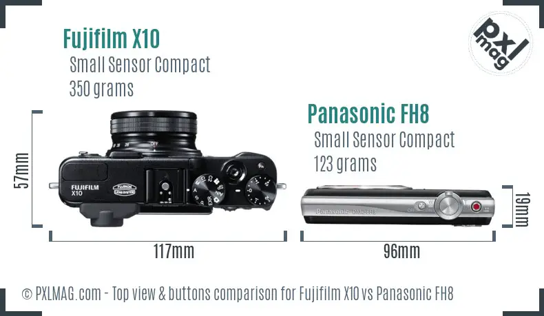 Fujifilm X10 vs Panasonic FH8 top view buttons comparison