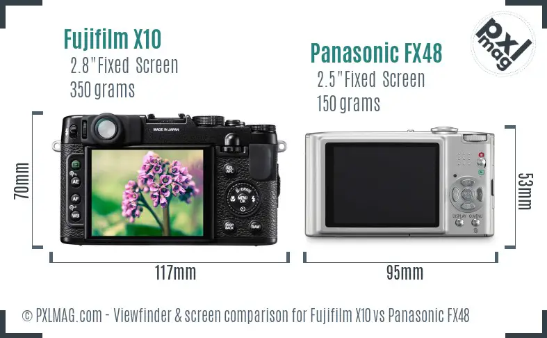 Fujifilm X10 vs Panasonic FX48 Screen and Viewfinder comparison