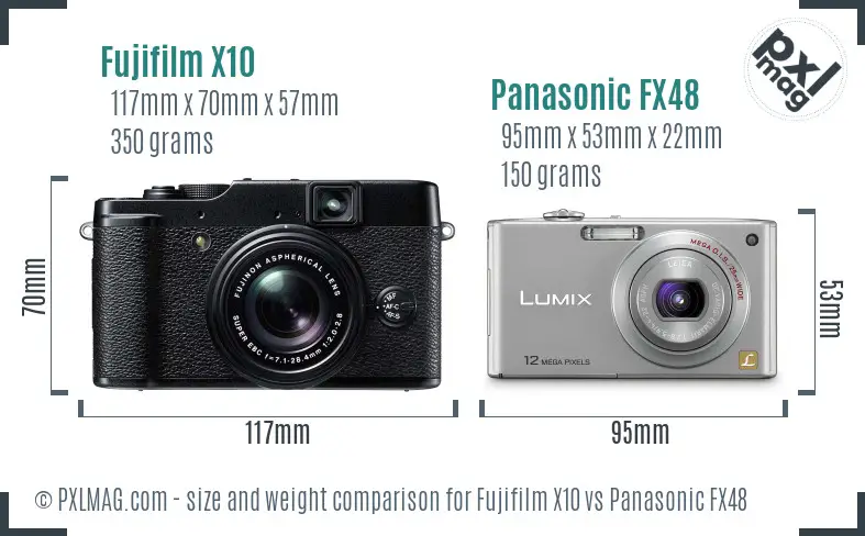 Fujifilm X10 vs Panasonic FX48 size comparison