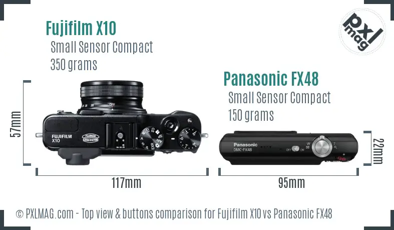 Fujifilm X10 vs Panasonic FX48 top view buttons comparison