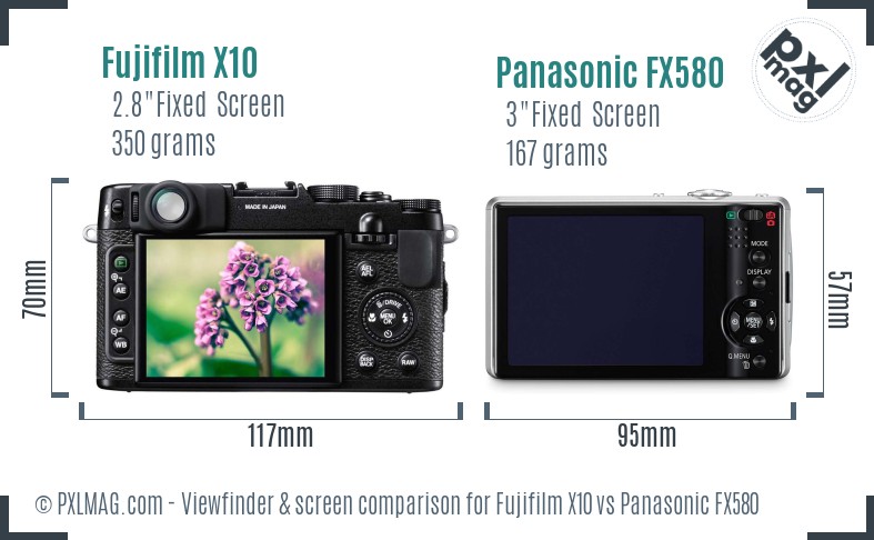 Fujifilm X10 vs Panasonic FX580 Screen and Viewfinder comparison