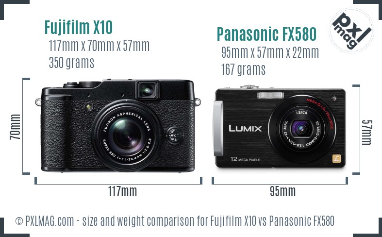 Fujifilm X10 vs Panasonic FX580 size comparison