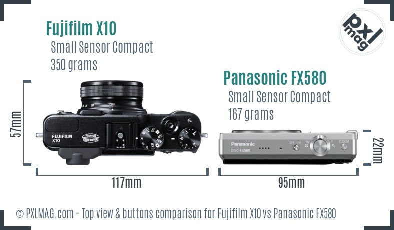 Fujifilm X10 vs Panasonic FX580 top view buttons comparison