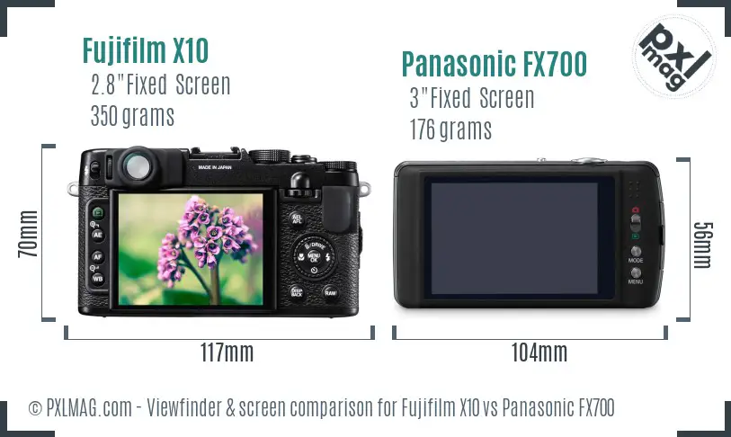 Fujifilm X10 vs Panasonic FX700 Screen and Viewfinder comparison