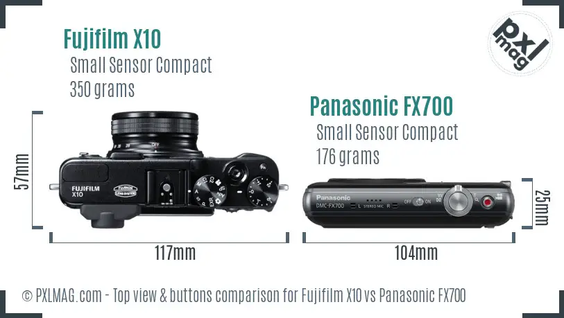 Fujifilm X10 vs Panasonic FX700 top view buttons comparison