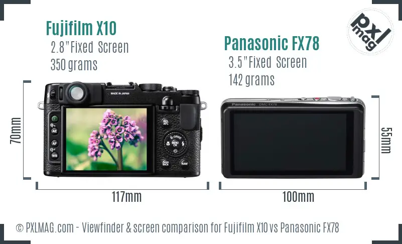 Fujifilm X10 vs Panasonic FX78 Screen and Viewfinder comparison