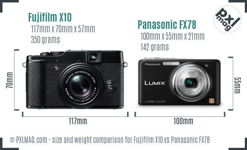 Fujifilm X10 vs Panasonic FX78 size comparison