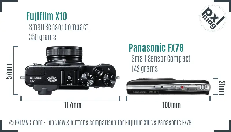 Fujifilm X10 vs Panasonic FX78 top view buttons comparison