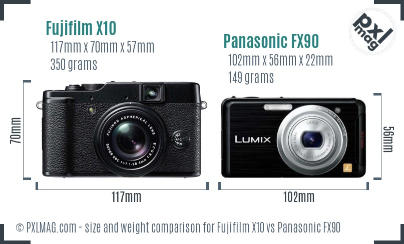 Fujifilm X10 vs Panasonic FX90 size comparison