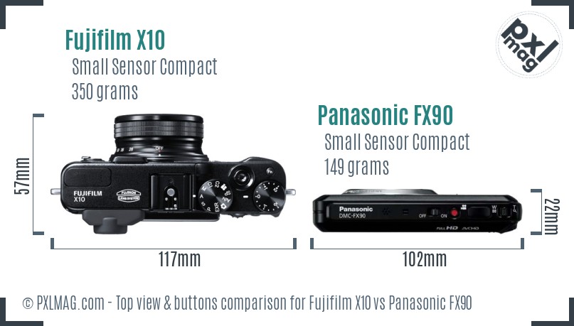 Fujifilm X10 vs Panasonic FX90 top view buttons comparison