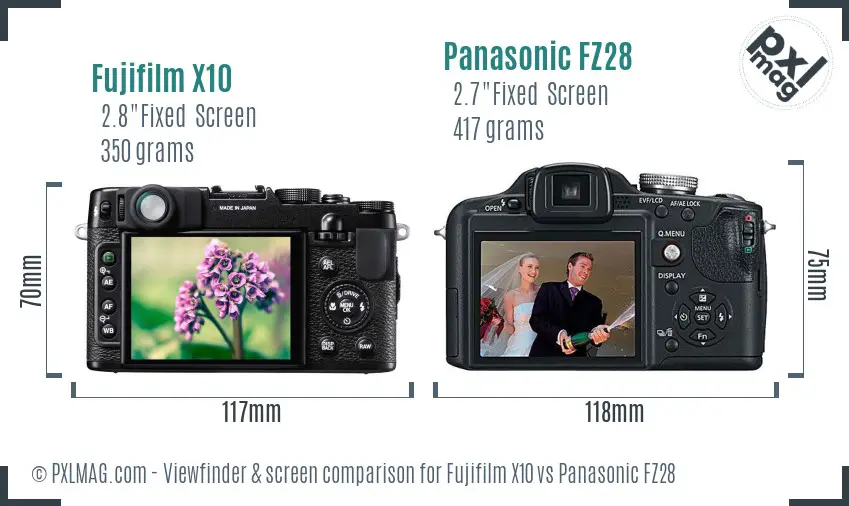 Fujifilm X10 vs Panasonic FZ28 Screen and Viewfinder comparison