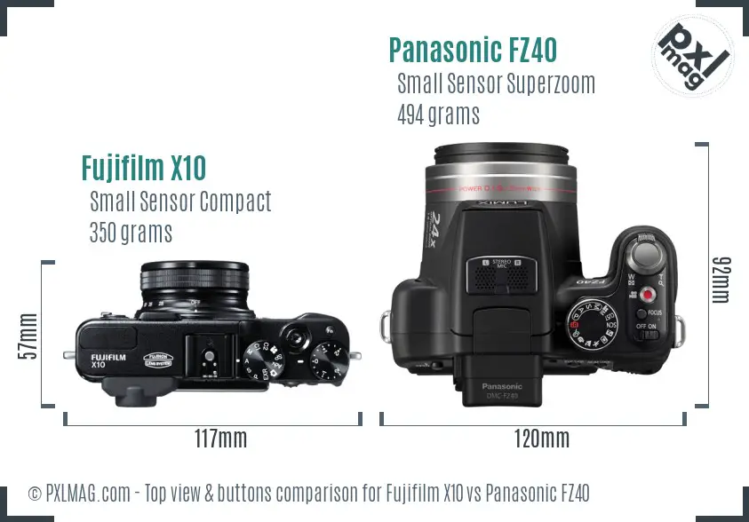 Fujifilm X10 vs Panasonic FZ40 top view buttons comparison