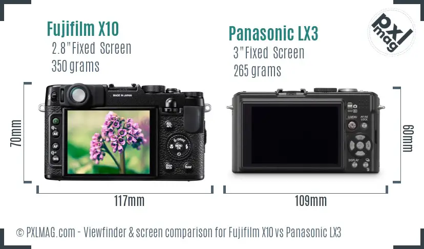 Fujifilm X10 vs Panasonic LX3 Screen and Viewfinder comparison