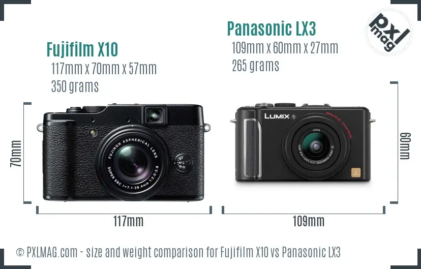 Fujifilm X10 vs Panasonic LX3 size comparison