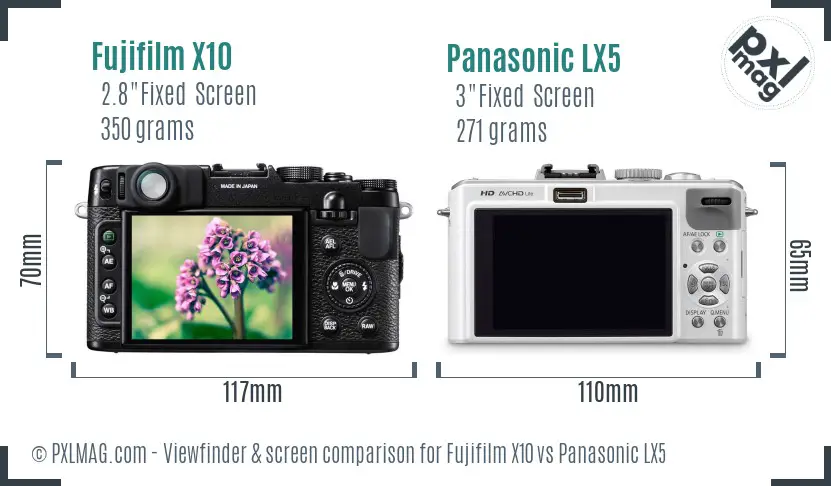 Fujifilm X10 vs Panasonic LX5 Screen and Viewfinder comparison