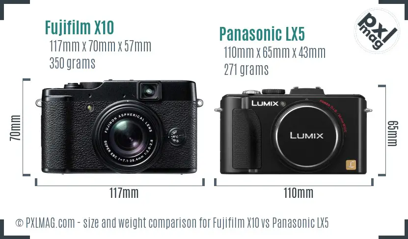 Fujifilm X10 vs Panasonic LX5 size comparison