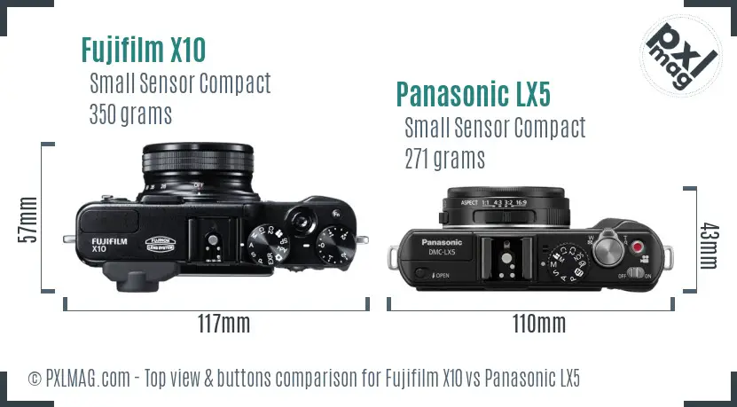 Fujifilm X10 vs Panasonic LX5 top view buttons comparison