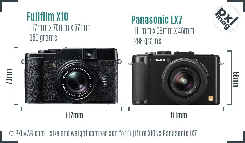 Fujifilm X10 vs Panasonic LX7 size comparison