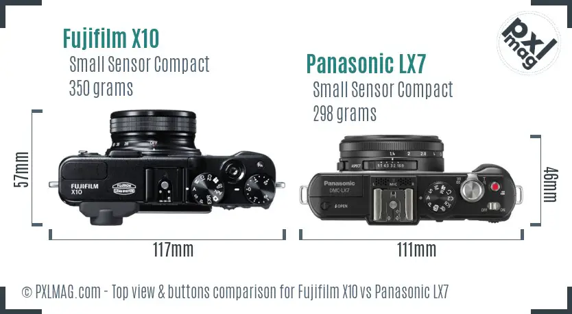 Fujifilm X10 vs Panasonic LX7 top view buttons comparison