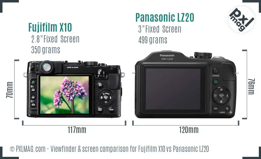Fujifilm X10 vs Panasonic LZ20 Screen and Viewfinder comparison
