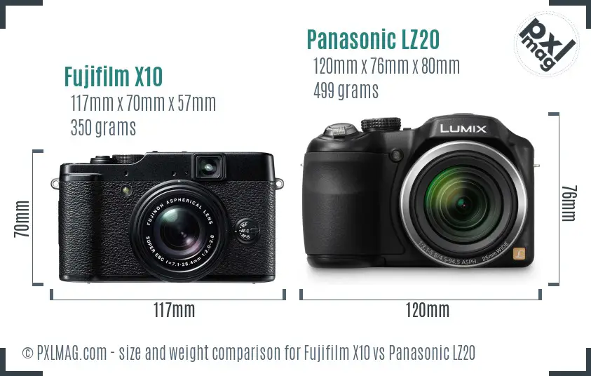 Fujifilm X10 vs Panasonic LZ20 size comparison