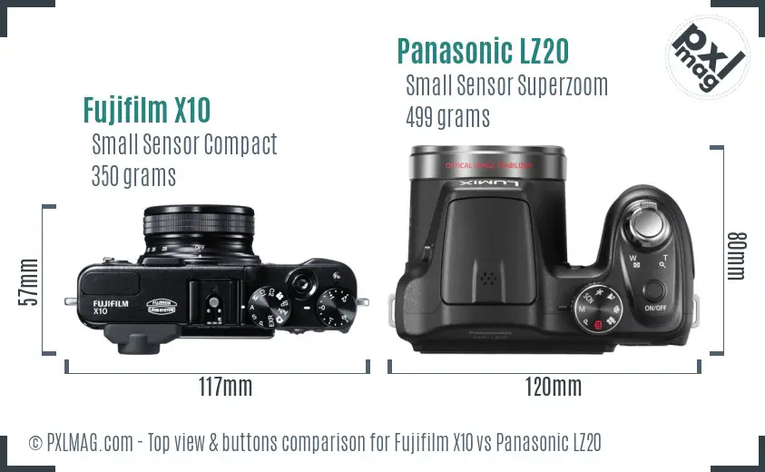 Fujifilm X10 vs Panasonic LZ20 top view buttons comparison
