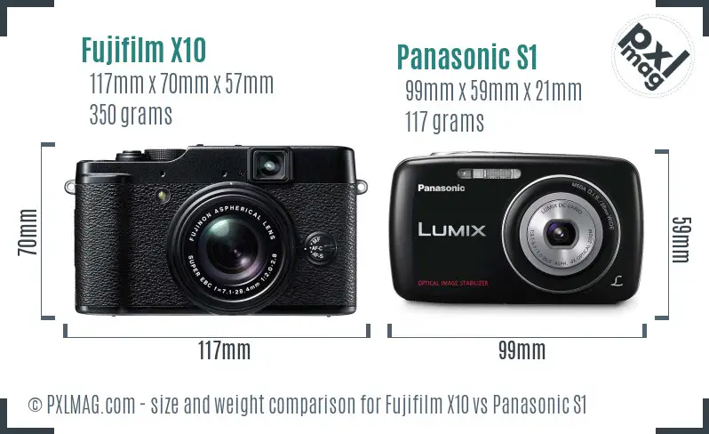 Fujifilm X10 vs Panasonic S1 size comparison