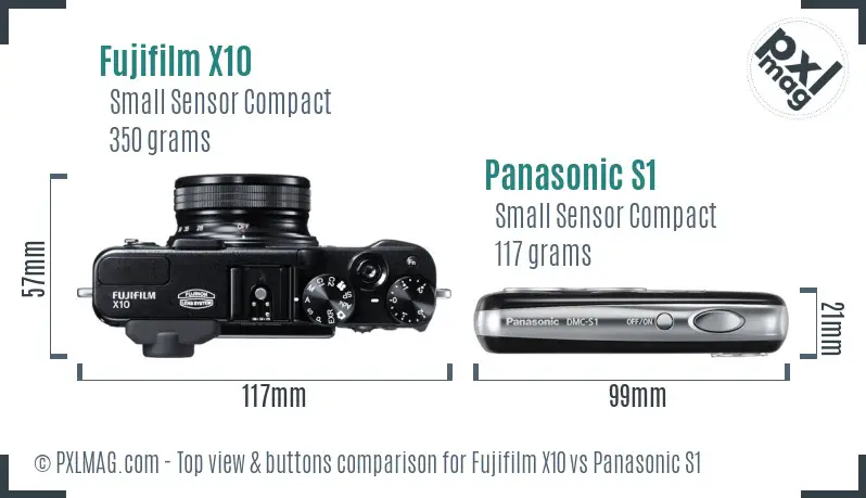 Fujifilm X10 vs Panasonic S1 top view buttons comparison