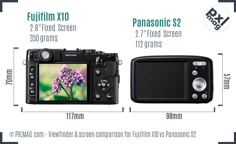 Fujifilm X10 vs Panasonic S2 Screen and Viewfinder comparison