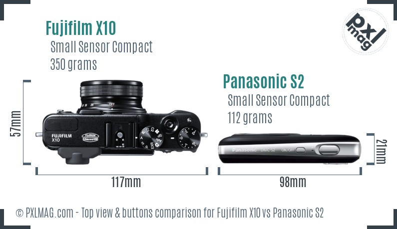 Fujifilm X10 vs Panasonic S2 top view buttons comparison