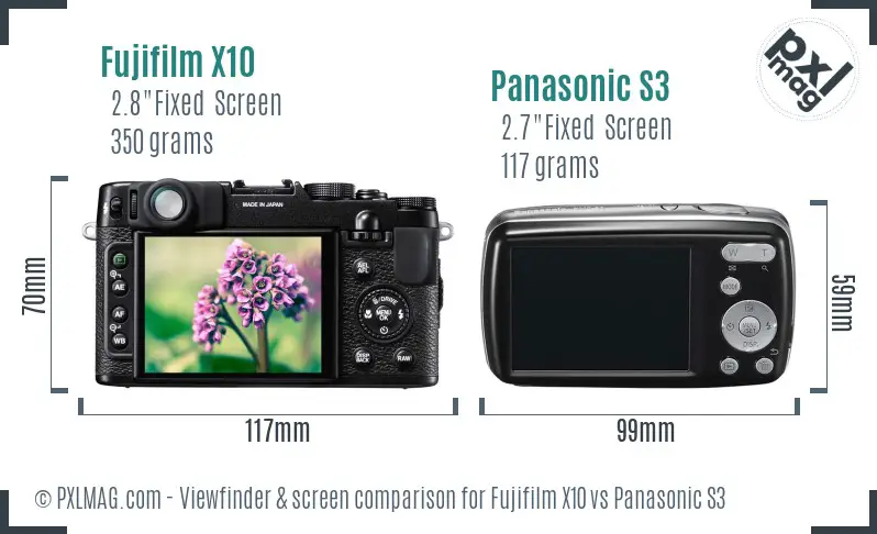 Fujifilm X10 vs Panasonic S3 Screen and Viewfinder comparison
