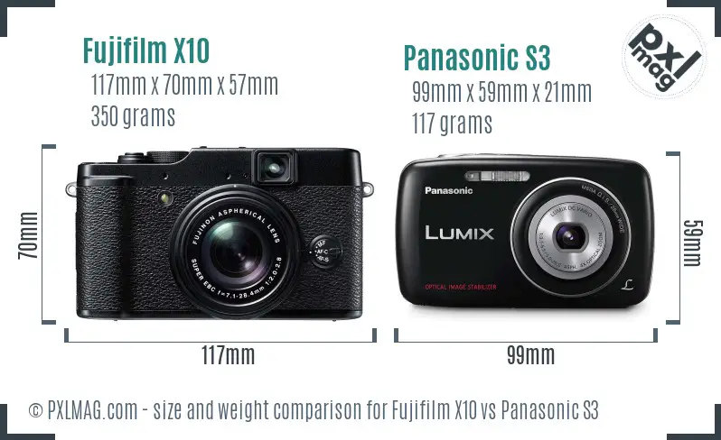 Fujifilm X10 vs Panasonic S3 size comparison