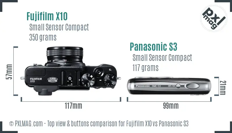 Fujifilm X10 vs Panasonic S3 top view buttons comparison