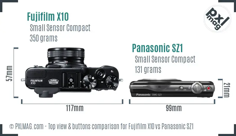 Fujifilm X10 vs Panasonic SZ1 top view buttons comparison