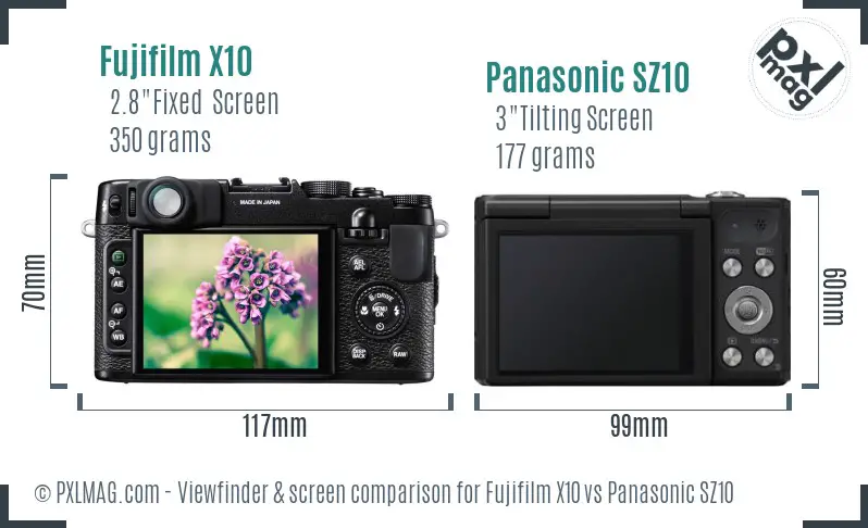 Fujifilm X10 vs Panasonic SZ10 Screen and Viewfinder comparison