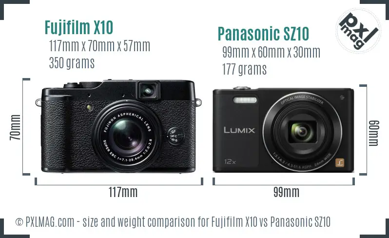 Fujifilm X10 vs Panasonic SZ10 size comparison