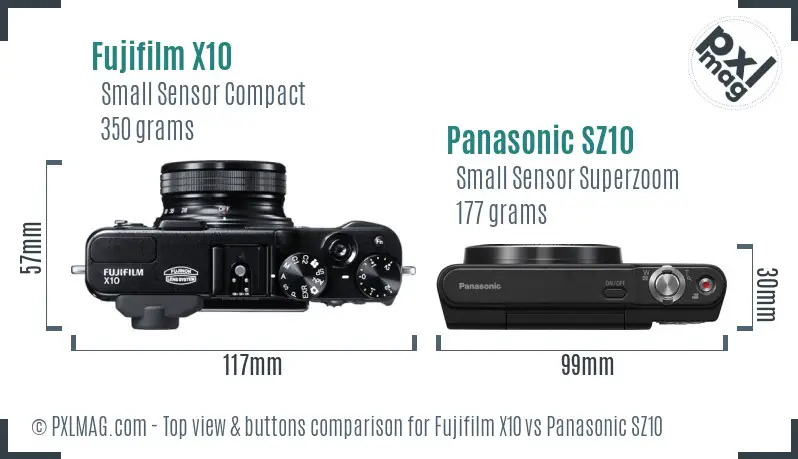 Fujifilm X10 vs Panasonic SZ10 top view buttons comparison