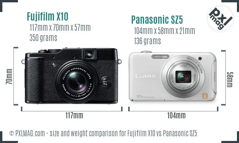 Fujifilm X10 vs Panasonic SZ5 size comparison