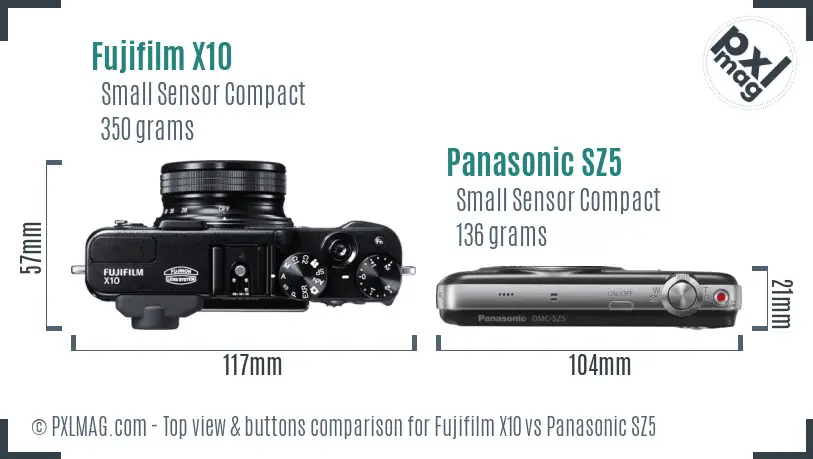 Fujifilm X10 vs Panasonic SZ5 top view buttons comparison