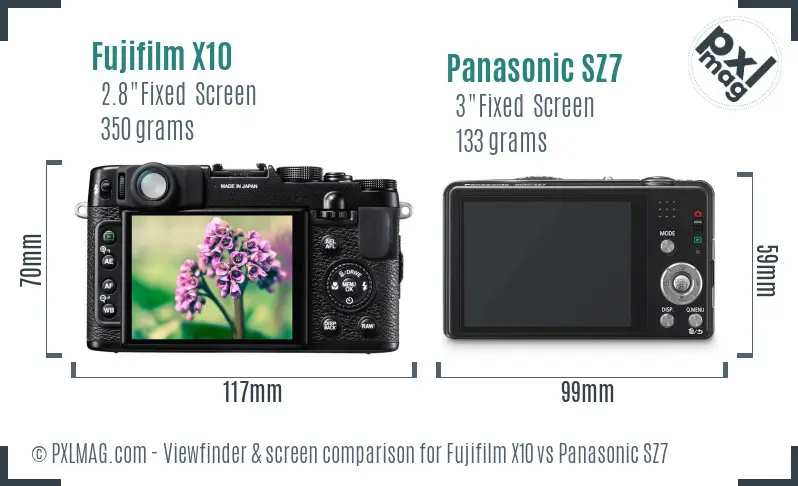 Fujifilm X10 vs Panasonic SZ7 Screen and Viewfinder comparison