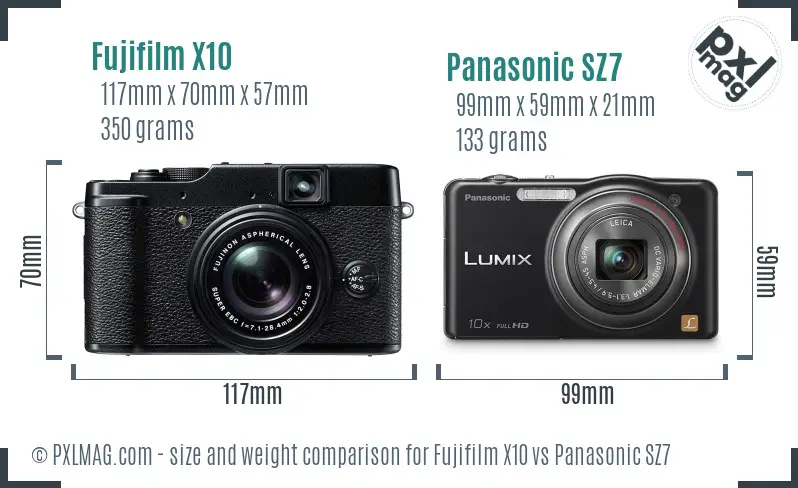 Fujifilm X10 vs Panasonic SZ7 size comparison