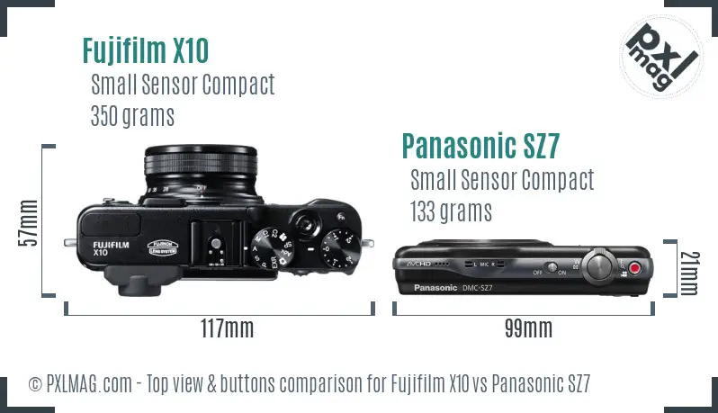 Fujifilm X10 vs Panasonic SZ7 top view buttons comparison