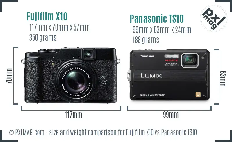 Fujifilm X10 vs Panasonic TS10 size comparison